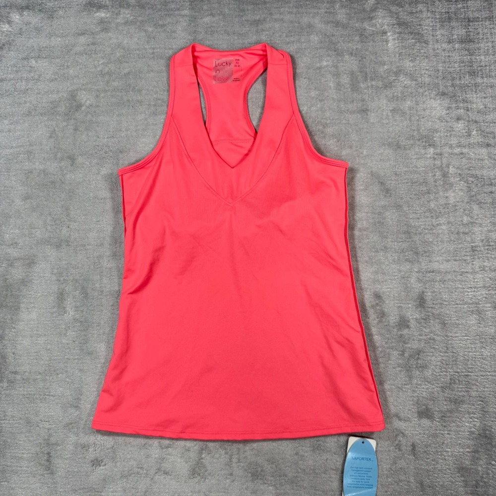 Lucky in Love Shirt Womens XS Lava Pink Athletic Tank Top Racerback Tennis Gym